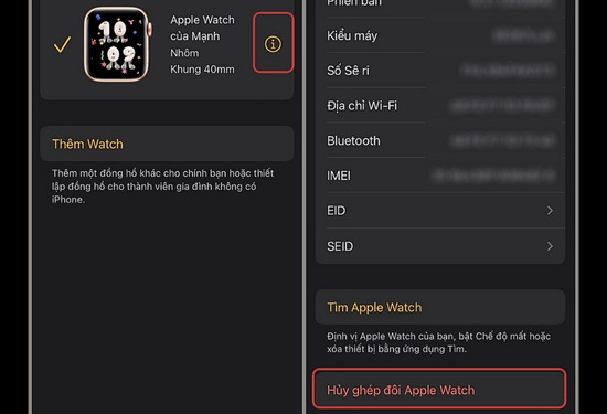 Cách đăng xuất iCloud trên Apple Watch từ xa thông qua iPhone bước 2