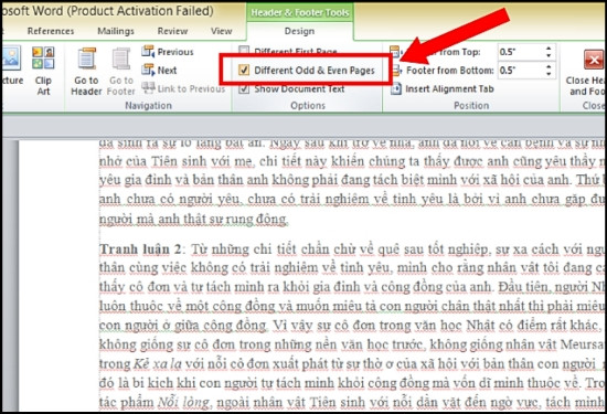Cách đánh số trang chẵn lẻ trong Word 2010, 2016 bước 2