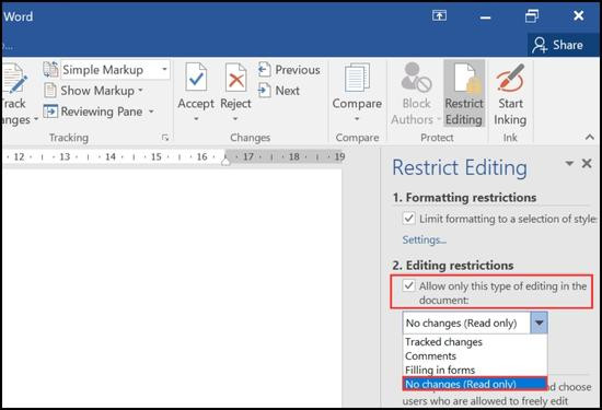 Cách khóa file Word không cho chỉnh sửa bằng Restrict Editing bước 3