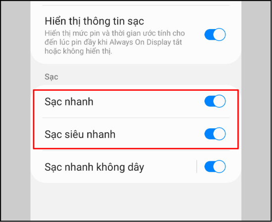 Cách kích hoạt thủ công sạc pin nhanh cho Samsung bước 1