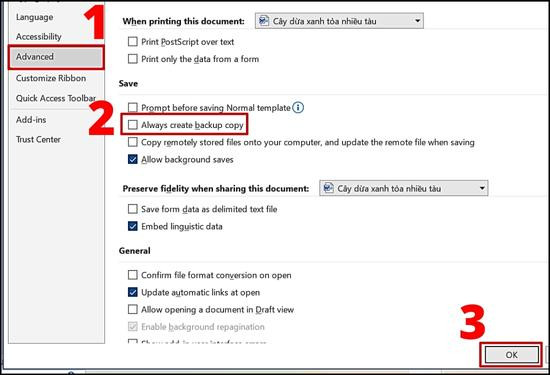 cách lấy lại file Word bị lưu đè bằng Alway Create Backup Copy bước 2