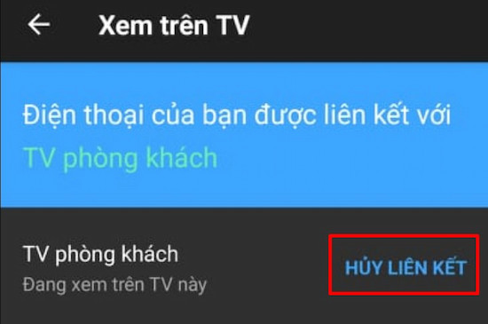Cách ngừng kết nối Youtube trên điện thoại với Tivi cách 2