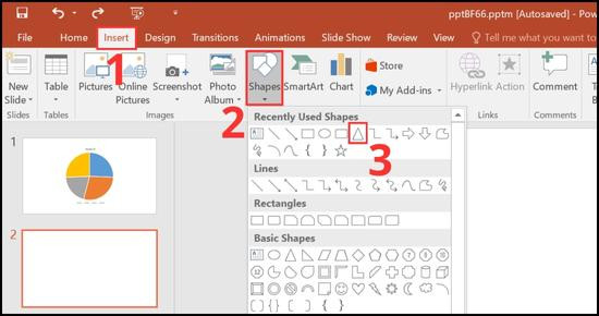 Cách vẽ biểu đồ tam giác trong Powerpoint bước 1