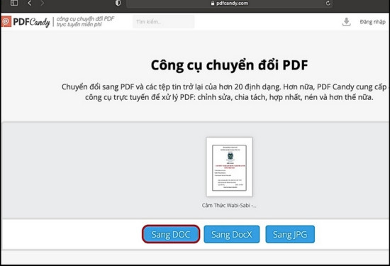 Chuyển PDF sang Word không bị lỗi font tiếng việt bằng PDFCandy bước 2