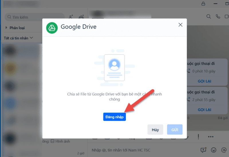 Gửi file dung lượng lớn bằng cách kết nối zalo trên máy tính với Google Drive bước 3