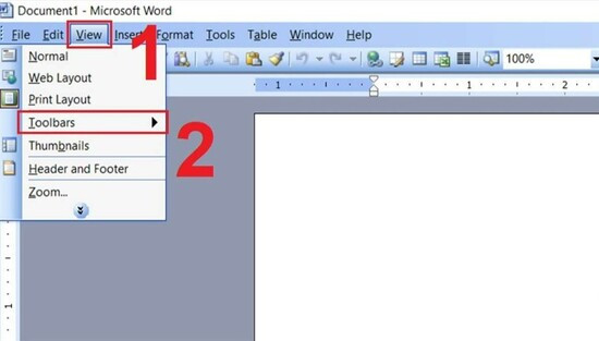  Cách hiển thị thanh công cụ bị ẩn trong Word 2003 bước 2