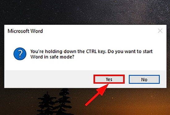 Khởi chạy Word bằng chế độ Safe Mode bước 2