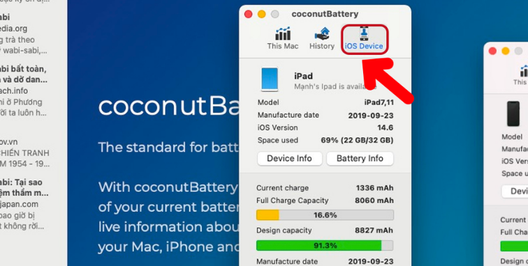 Kiểm tra qua ứng dụng coconutBattery bước 3