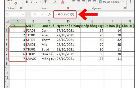 Hàm đánh số thứ tự theo nhóm trong Excel bằng hàm SEQUENCE B1