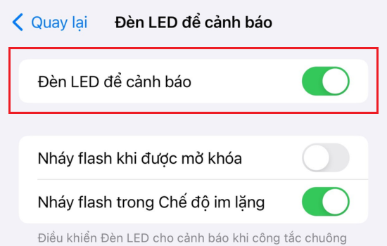 Cách bật, tắt đèn flash khi có thông báo trên iPhone bước 4