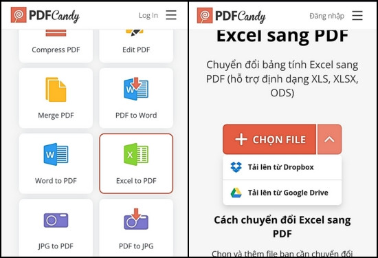 Cách chuyển file Excel thành file PDF online bằng PDFCandy bước 2