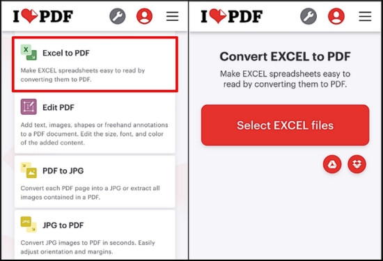 Cách chuyển file Excel thành file PDF trên ILovepdf bước 2