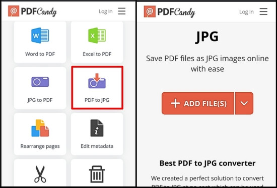 Cách chuyển file PDF thành JPG bằng PDFCandy bước 2