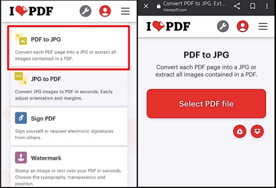 Cách chuyển file PDF thành JPG trên ILovepdf bước 2