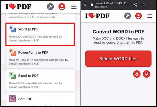 Cách chuyển file Word thành file PDF trên ILovepdf bước 2