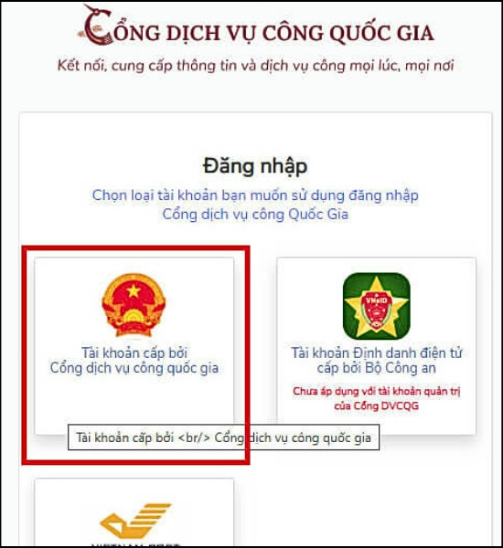 Cách lấy lại mật khẩu VssID thông qua Dịch vụ công quốc gia bước 2