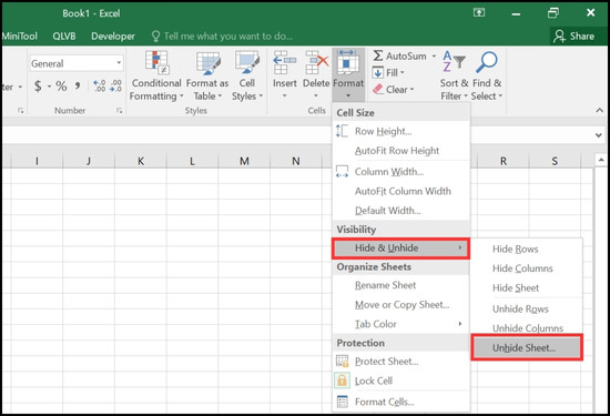 Cách mở các sheet bị ẩn trong Excel bằng thanh công cụ bước 2