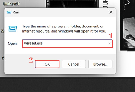 Chạy lệnh wsreset.exe khắc phục lỗi Microsoft Store không vào được bước 1