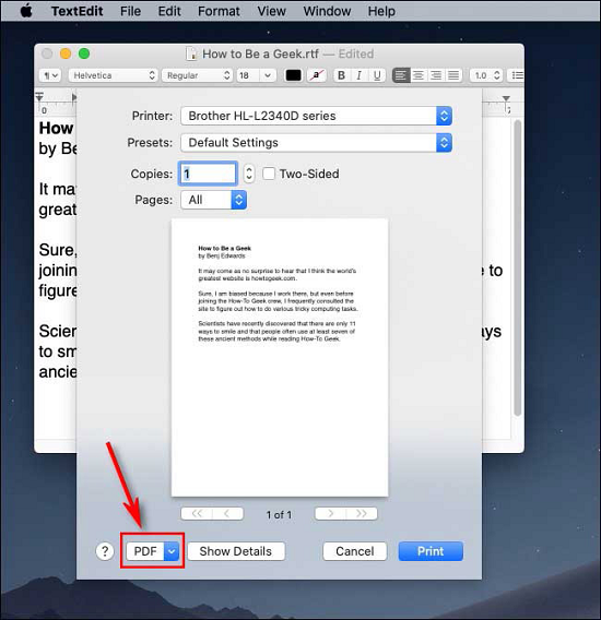 Chuyển đổi file Word sang PDF trên Macbook bằng TextEdit