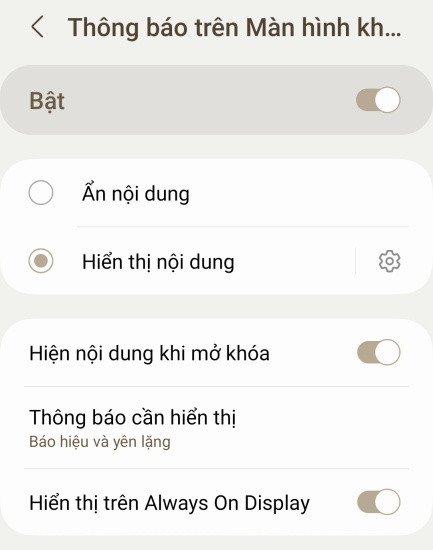 Hiện thông báo trên màn hình khóa Samsung