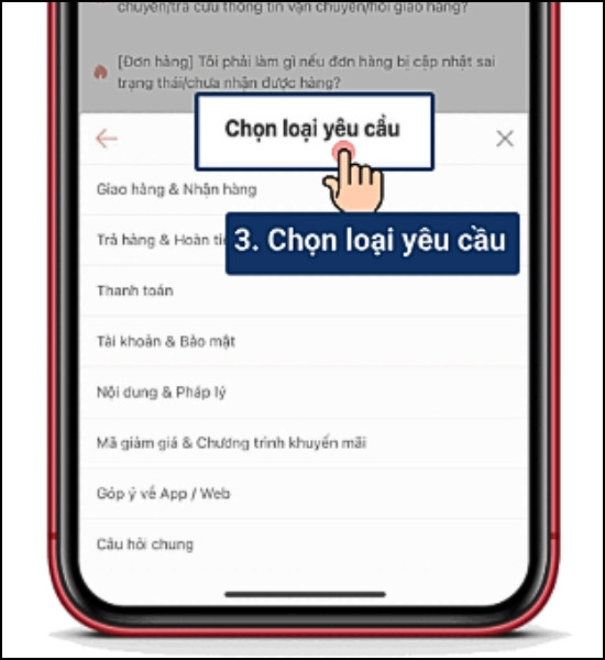 Liên hệ tổng đài trên ứng dụng của Shopee bước 3