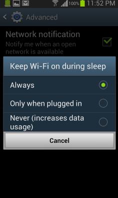 sửa lỗi wifi Keep Wi-Fi on during sleep