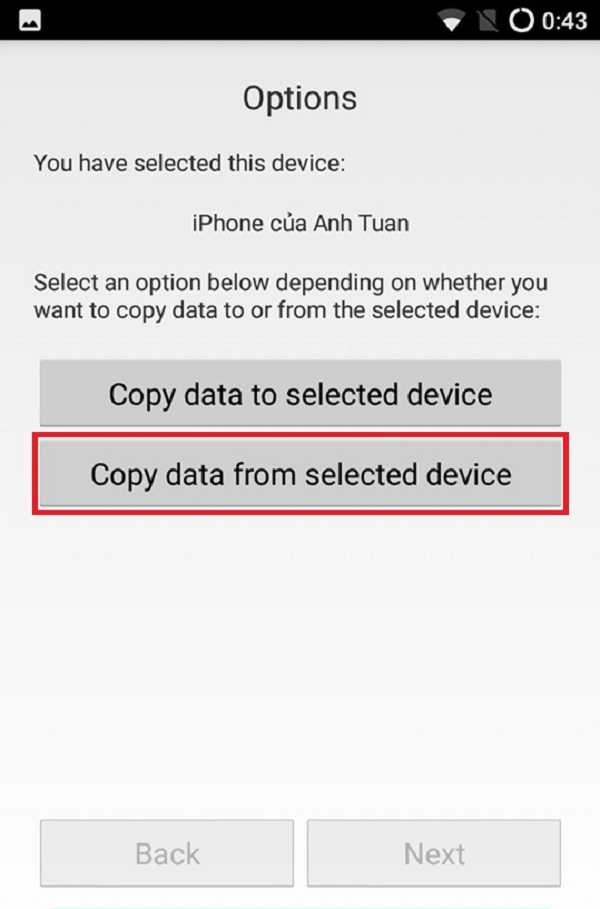 Copy data from selected device (để chuyển dữ liệu từ IOS sang Android)