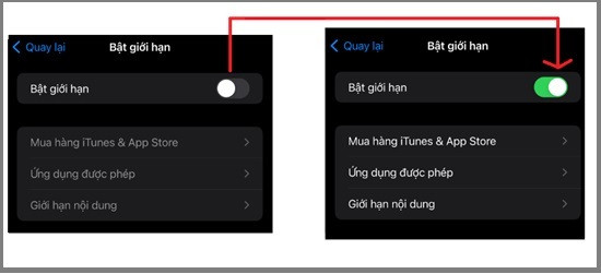 Bật giới hạn sử dụng