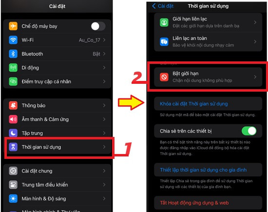 Bật thời gian sử dụng