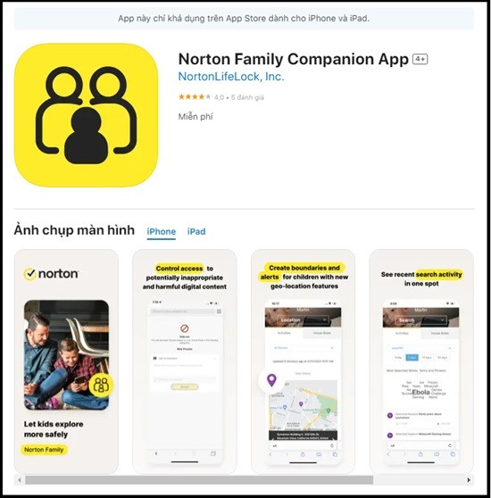 Ứng dụng chặn web trên iPhone Norton Family