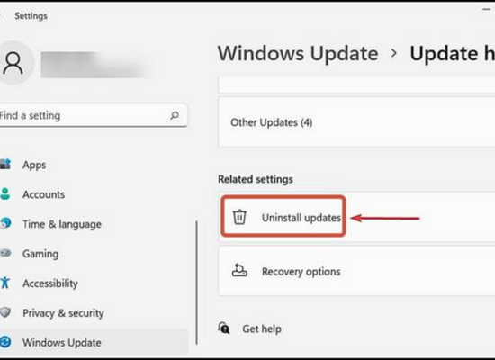 Xóa bản cập nhật Windows đã cài đặt gần đây bước 2