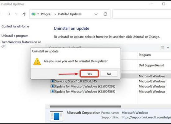 Xóa bản cập nhật Windows đã cài đặt gần đây bước 3