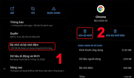Xóa dữ liệu và bộ nhớ đệm bước 2 Xóa dữ liệu và bộ nhớ đệm bước 2