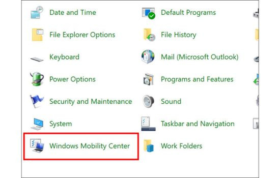 Sử dụng Windows Mobility Center bước 2