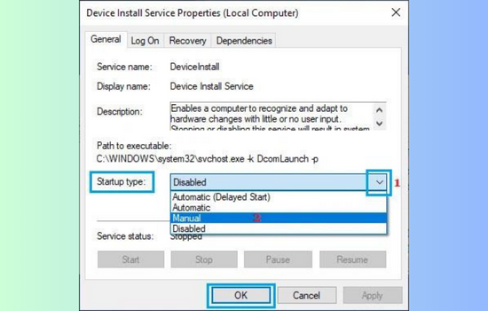 Bật Device Install Service