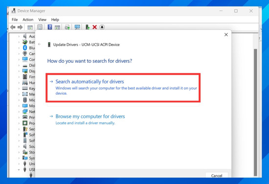 Bước 2 chọn Search Automatically for updated driver software.