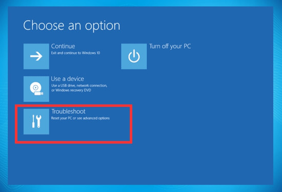 Bước 2: Vào Menu Advanced Startup, nhấp vào Troubleshoot