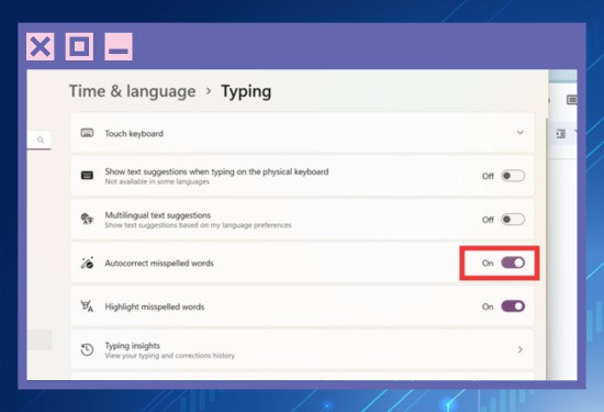 Bước 2 tắt tính năng Autocorrect misspelled words