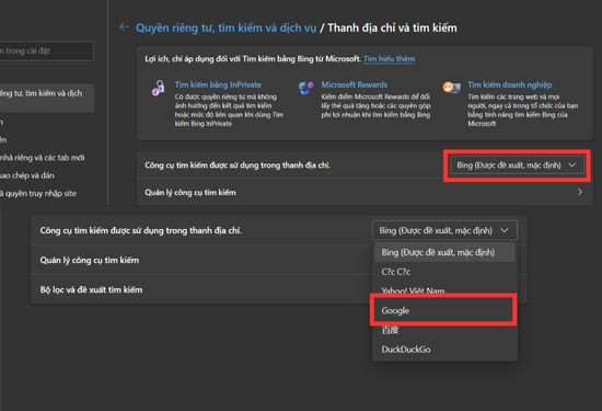 Cách đổi công cụ tìm kiếm trên Edge bằng máy tính B3