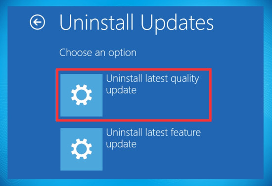 Bước 3 chọn Uninstall latest quality update để hoàn tất