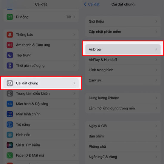 Cách bật tính năng AirDrop trên iPhone trong Cài đặt bước 1
