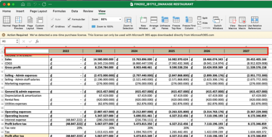 Cách cố định 1 hàng trong Excel 2010 bước 1