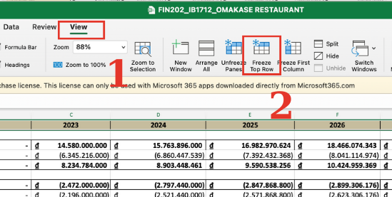 Cách cố định 1 hàng trong Excel 2010 bước 2