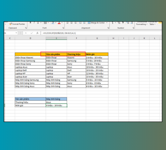 cách dùng hàm vlookup nhiều điều kiện trong Excel