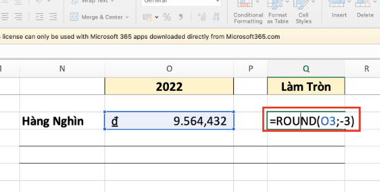Cách làm tròn đến hàng nghìn trong Excel bằng hàm Round bước 1
