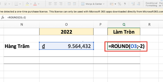 Cách làm tròn đến hàng trăm trong Excel bằng hàm Round bước 1