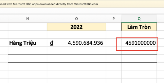Cách làm tròn đến hàng triệu trong Excel bằng hàm Round bước 2