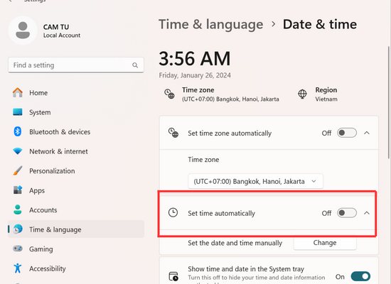 Cách sửa lỗi your clock is behind thủ công bước 2