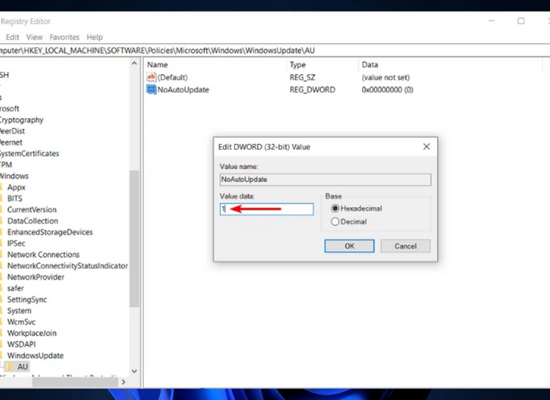 Cách tắt update Win 11 vĩnh viễn bằng Registry Editor bước 4