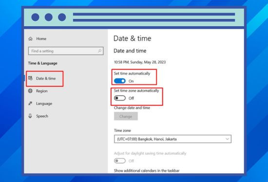 Cài đặt lại thời gian trên hệ điều hành Windows